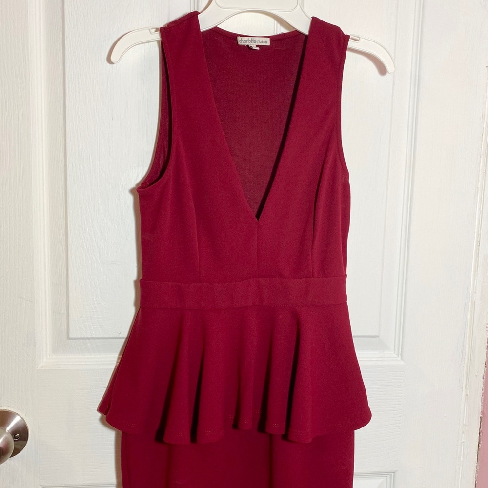 Charlotte Russe Burgundy Deep V Peplum Dress